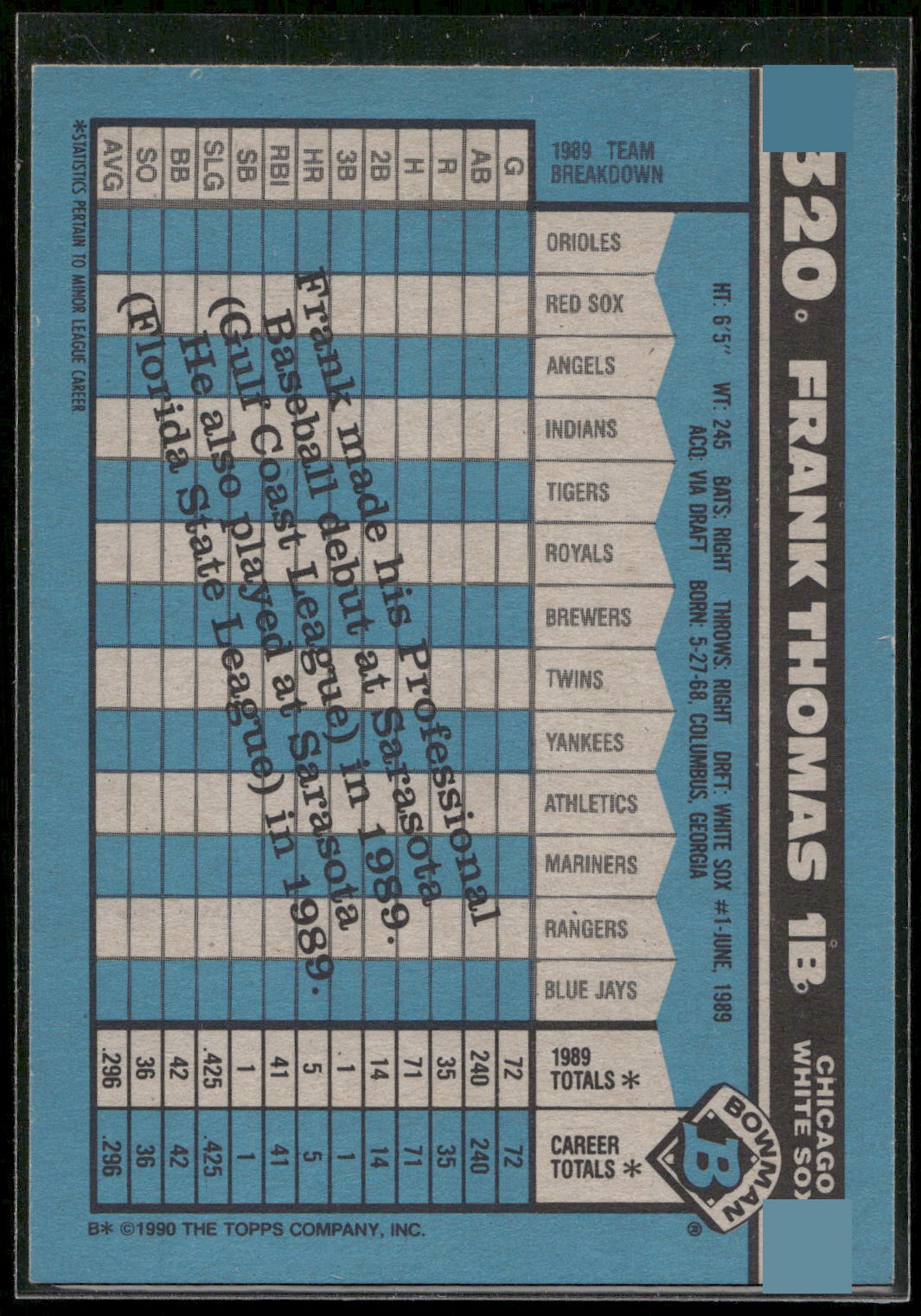 1990 Bowman #320 Frank Thomas