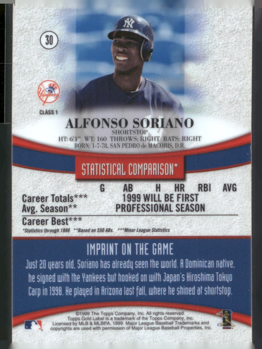 1999 Topps Gold Label #30 Alfonso Soriano