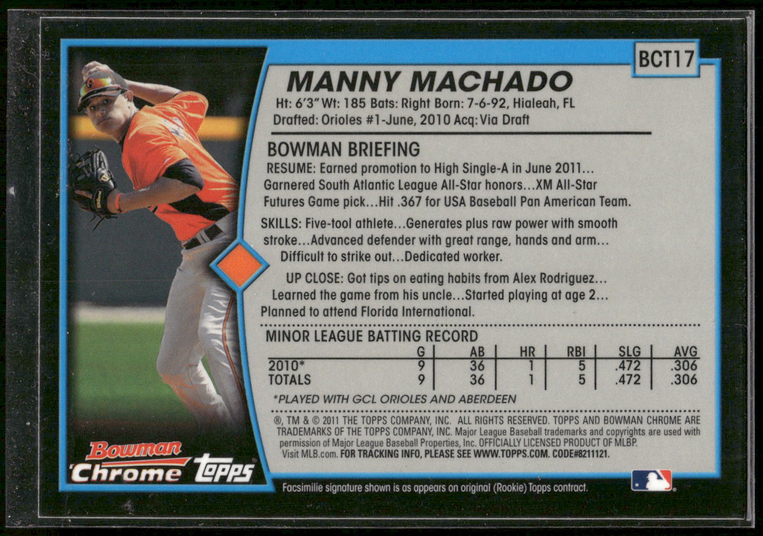 2011 Bowman Chrome #BCT17 Manny Machado Bowman Chrome Throwbacks