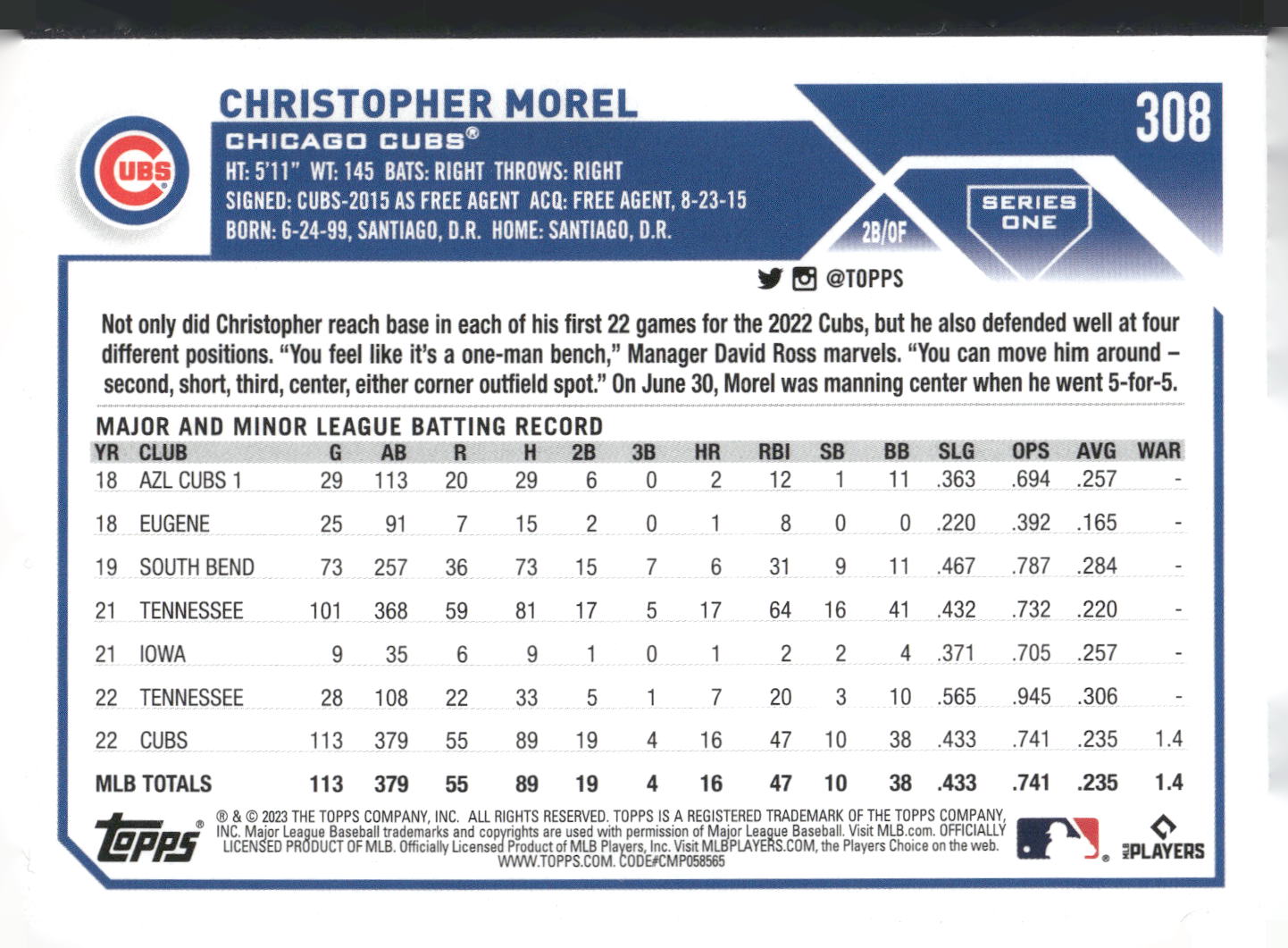 2023 Topps #308 Christopher Morel