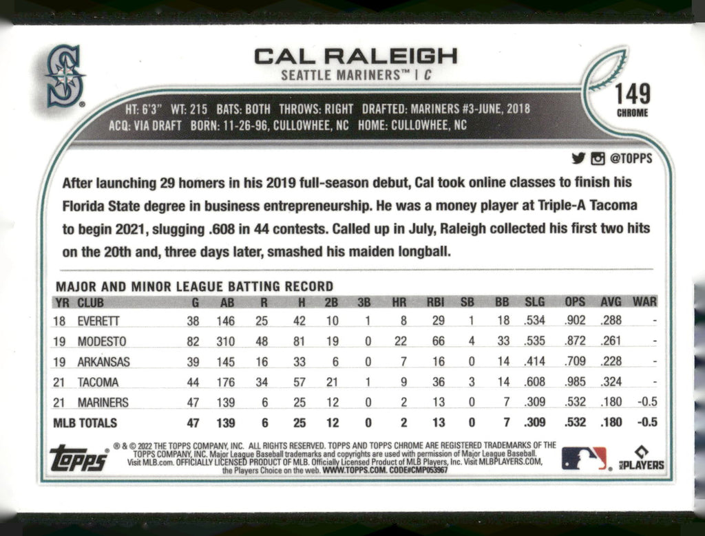 2022 Topps Chrome #149 Cal Raleigh