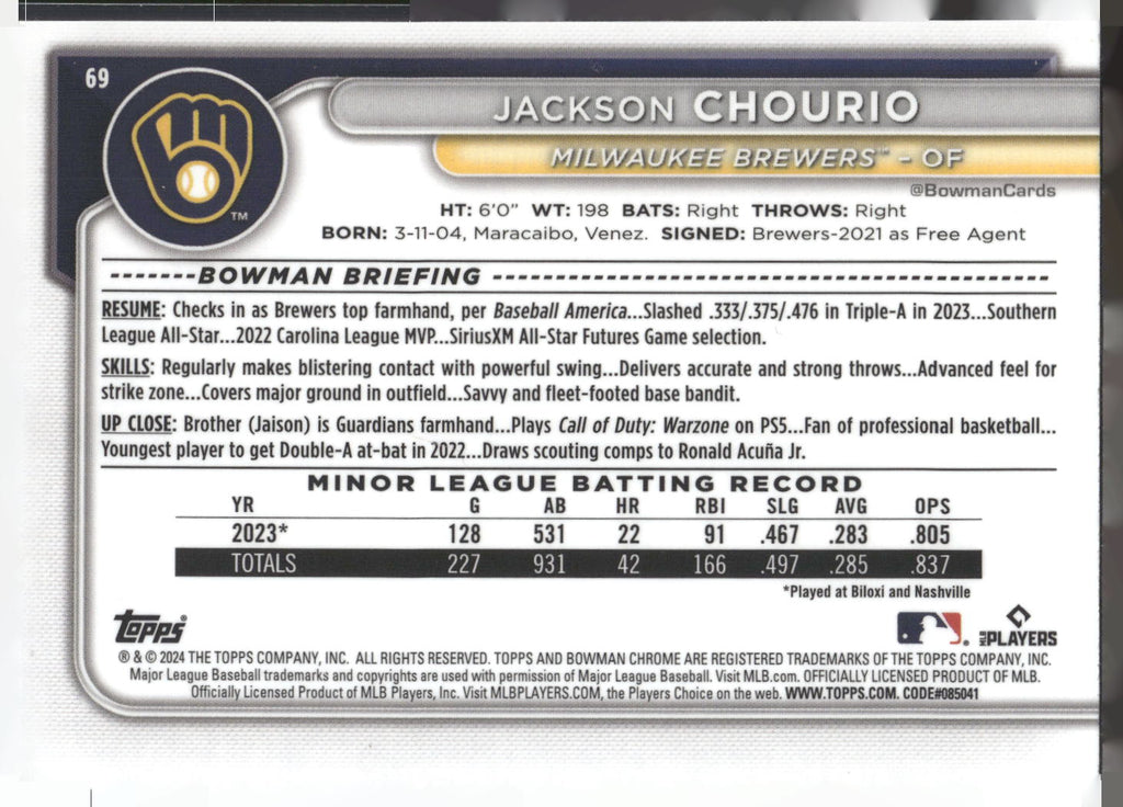 2024 Bowman Chrome #69 Jackson Chourio