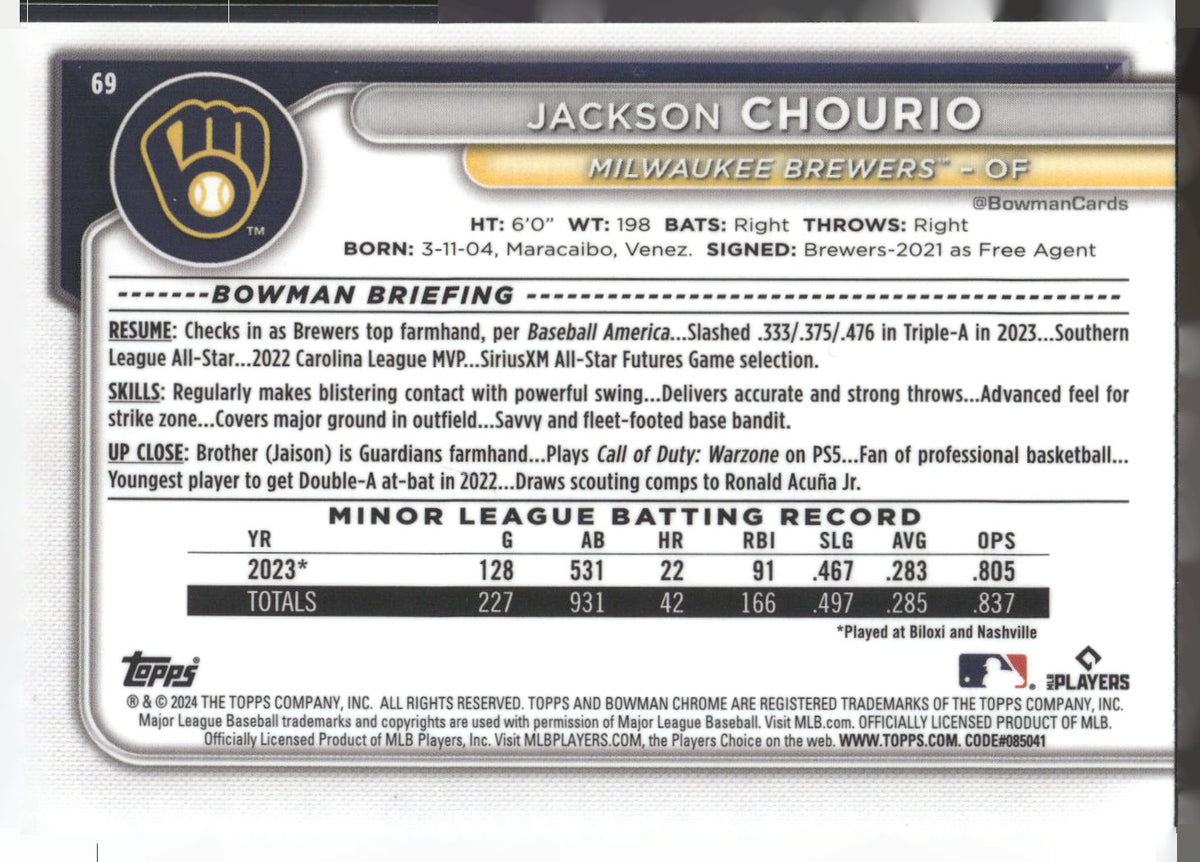 2024 Bowman Chrome #69 Jackson Chourio