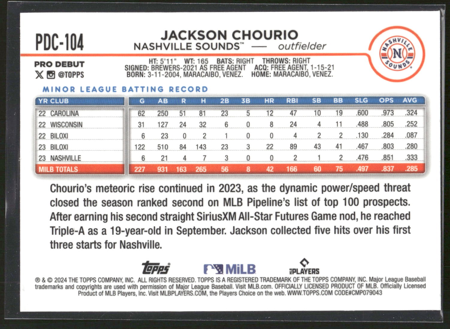 2024 Bowman Chrome #69 Jackson Chourio