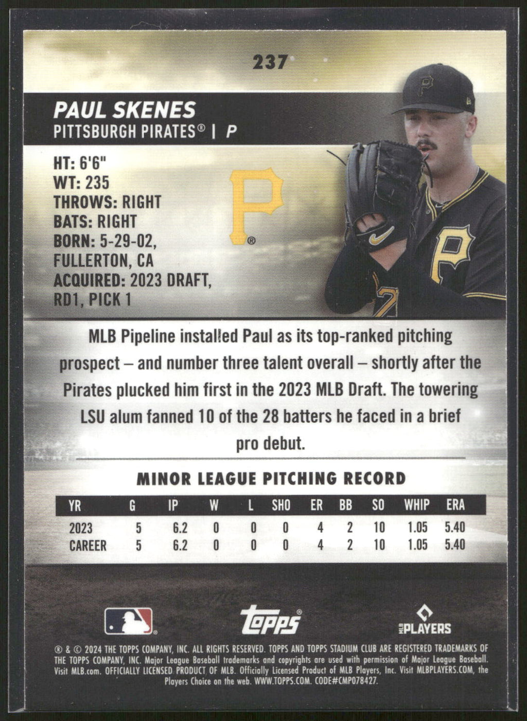 2024 Stadium Club #237 Paul Skenes