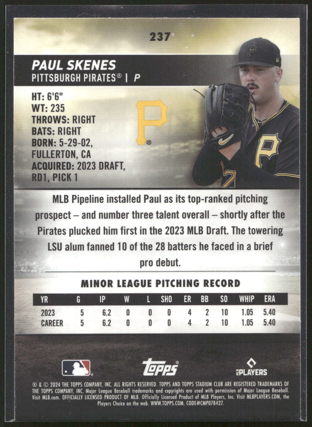 2024 Stadium Club #237 Paul Skenes