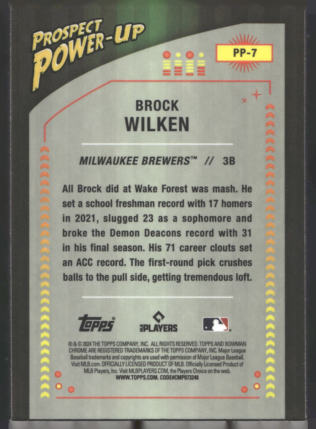 2024 Bowman #PP-7 Brock Wilken Prospect Power-Up