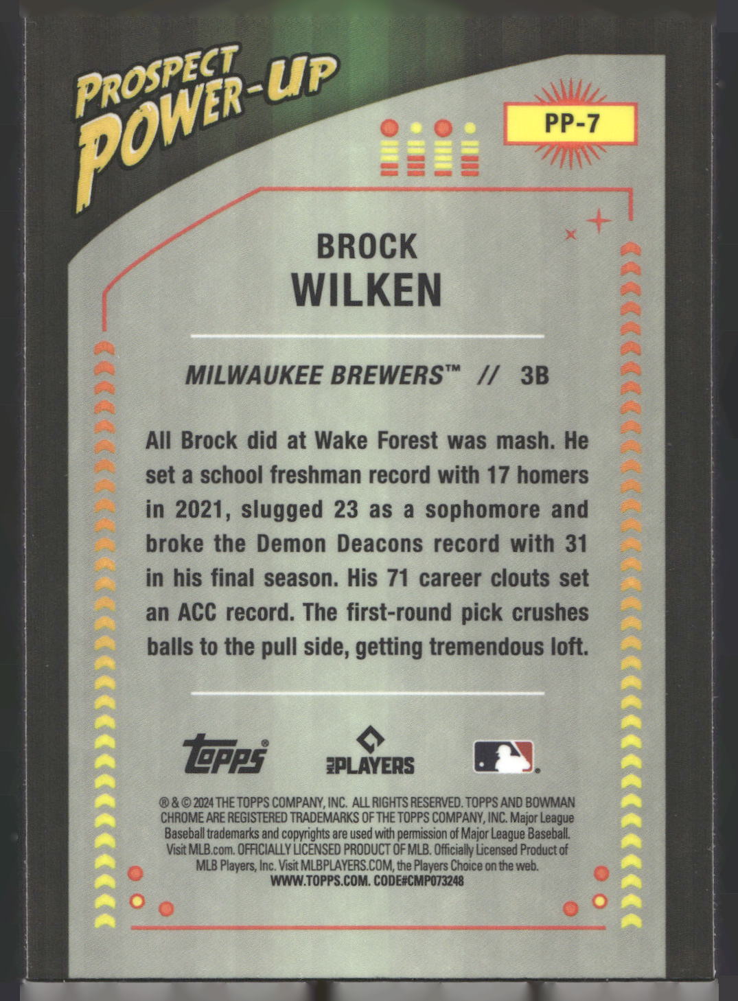 2024 Bowman #PP-7 Brock Wilken Prospect Power-Up