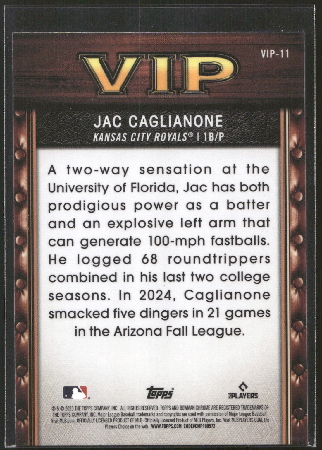 2025 Bowman #VIP-11 Jac Caglianone Very Important Prospects