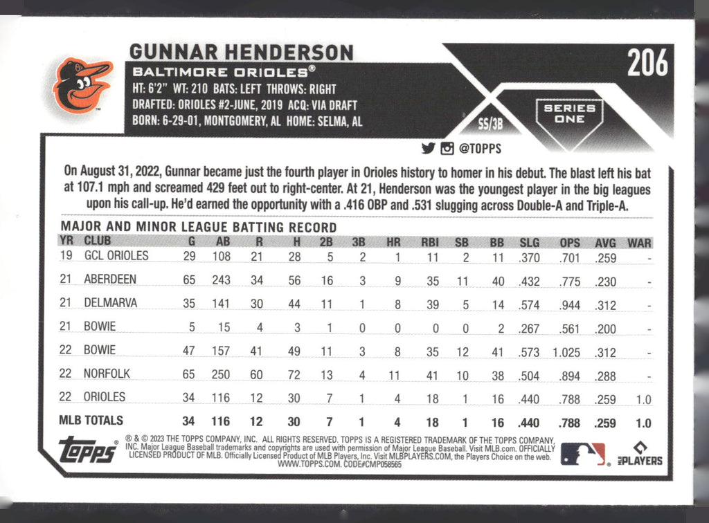2023 Topps #206 Gunnar Henderson