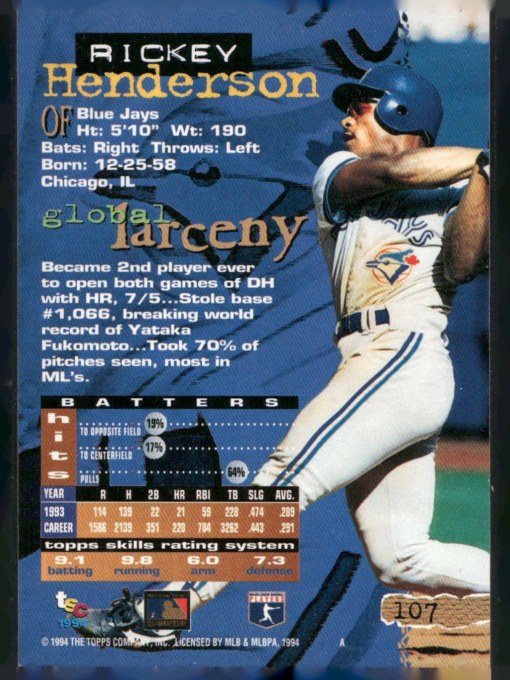 1994 Stadium Club #107 Rickey Henderson