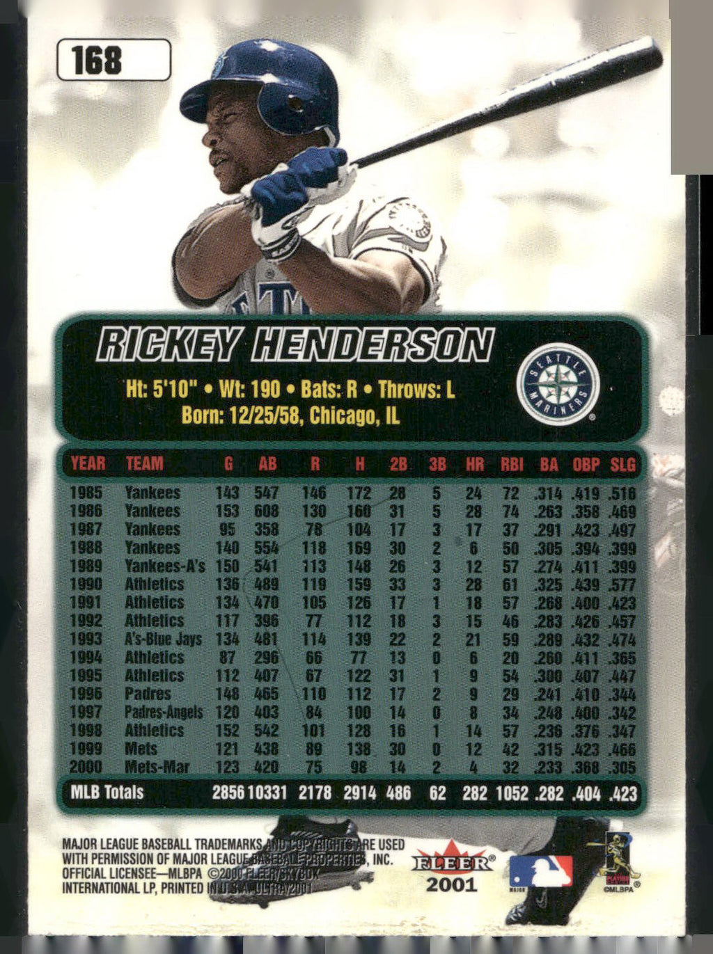 2001 Ultra #168 Rickey Henderson
