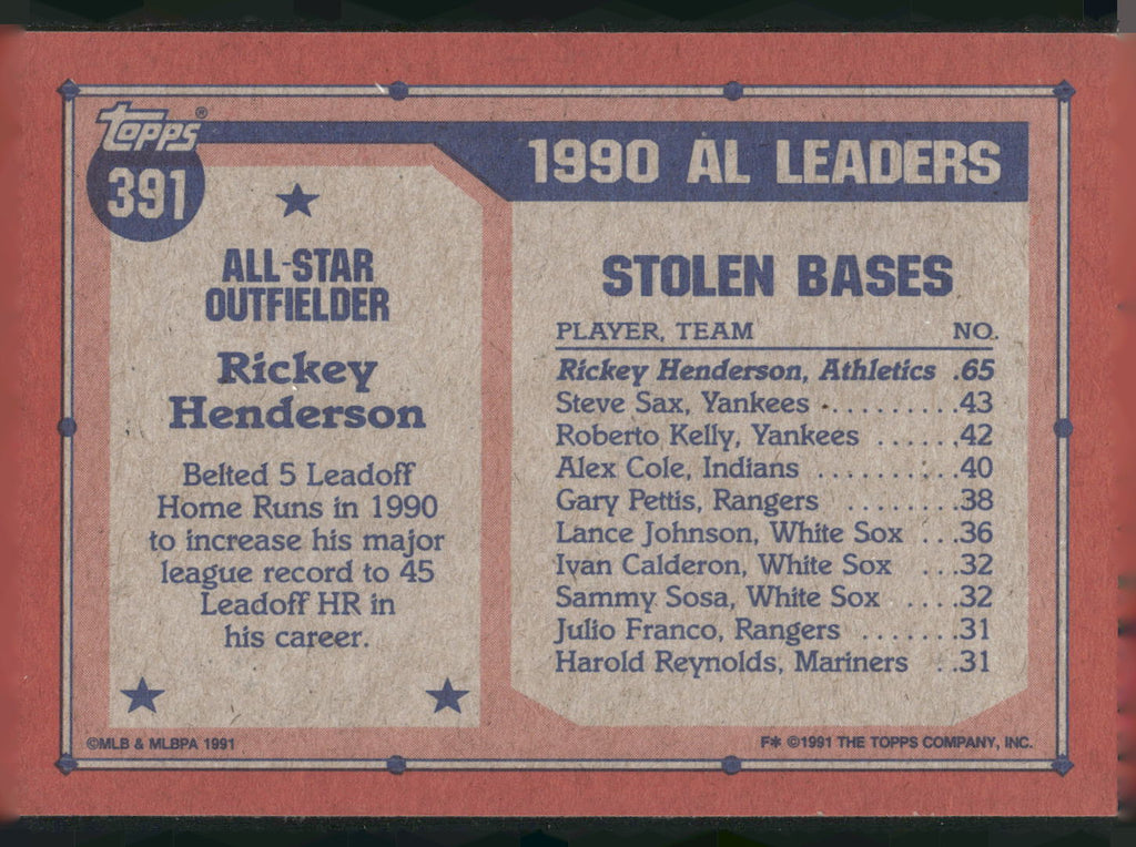 1991 Topps #391 Rickey Henderson
