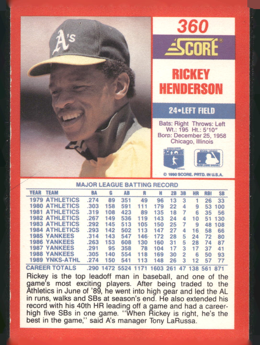 1990 Score #360 Rickey Henderson
