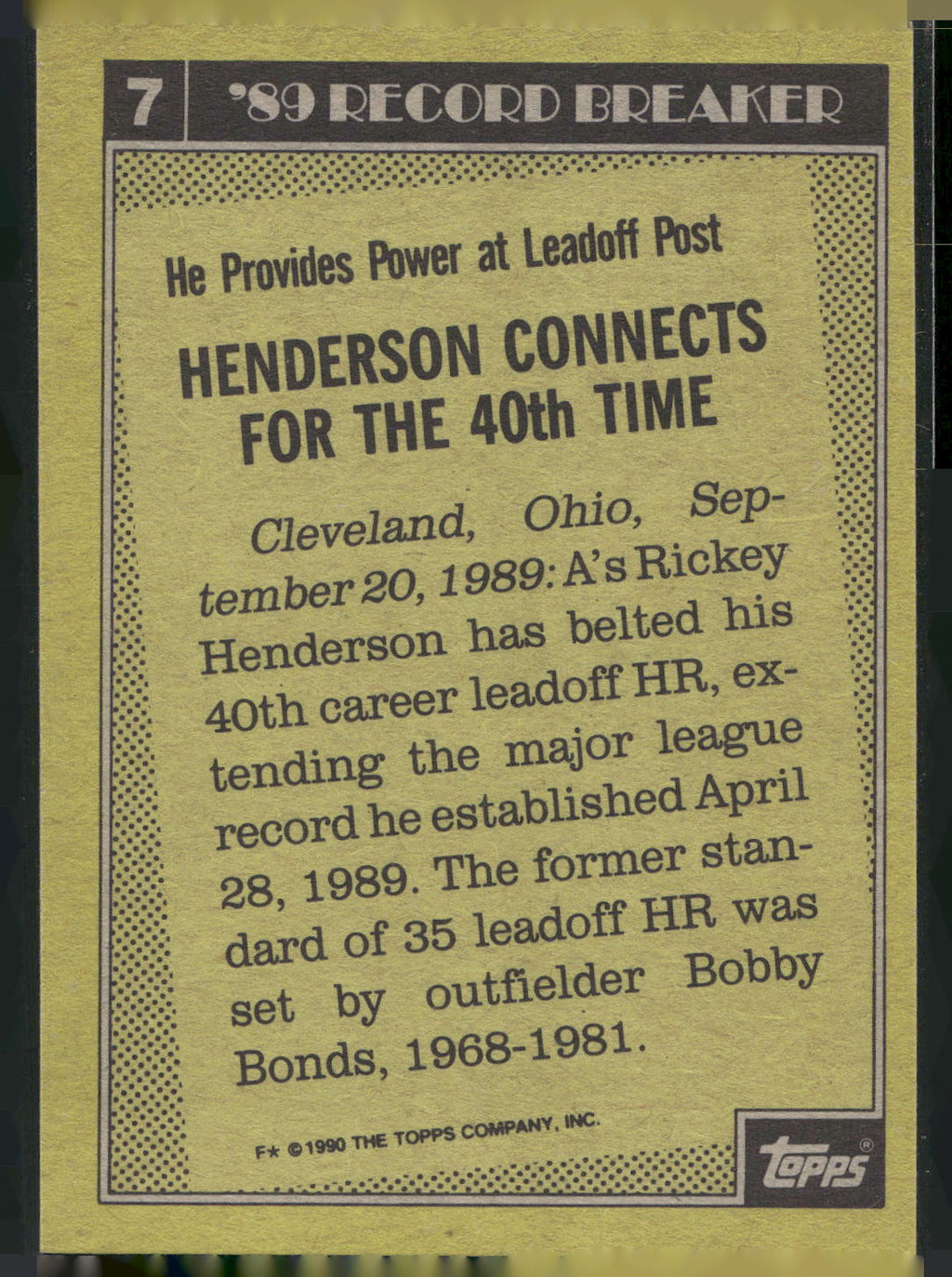 1990 Topps #7 Rickey Henderson