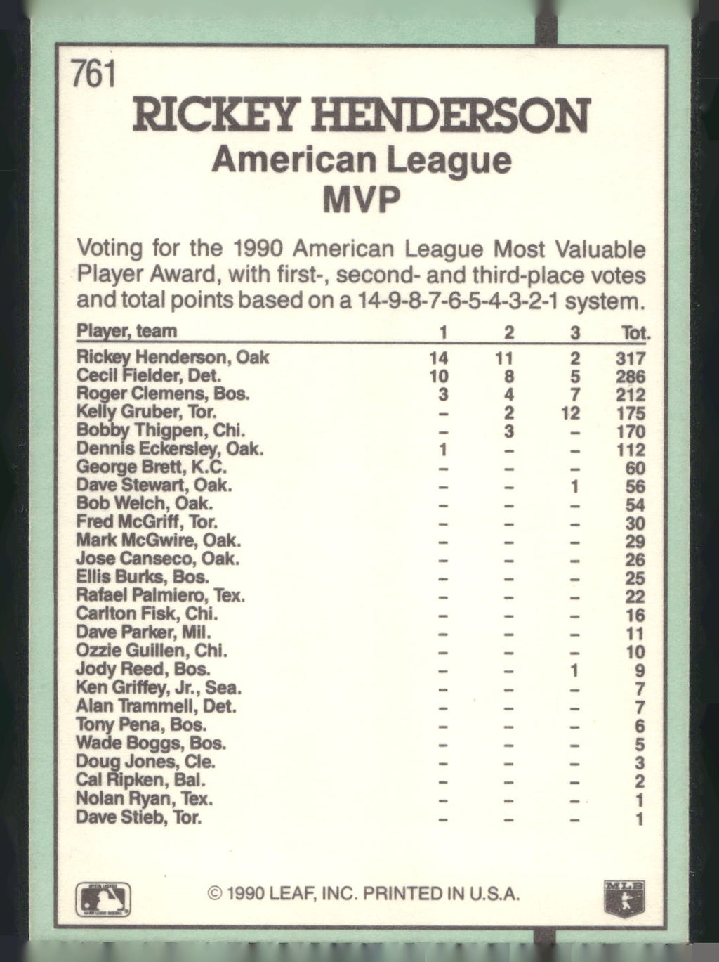 1991 Donruss #761 Rickey Henderson