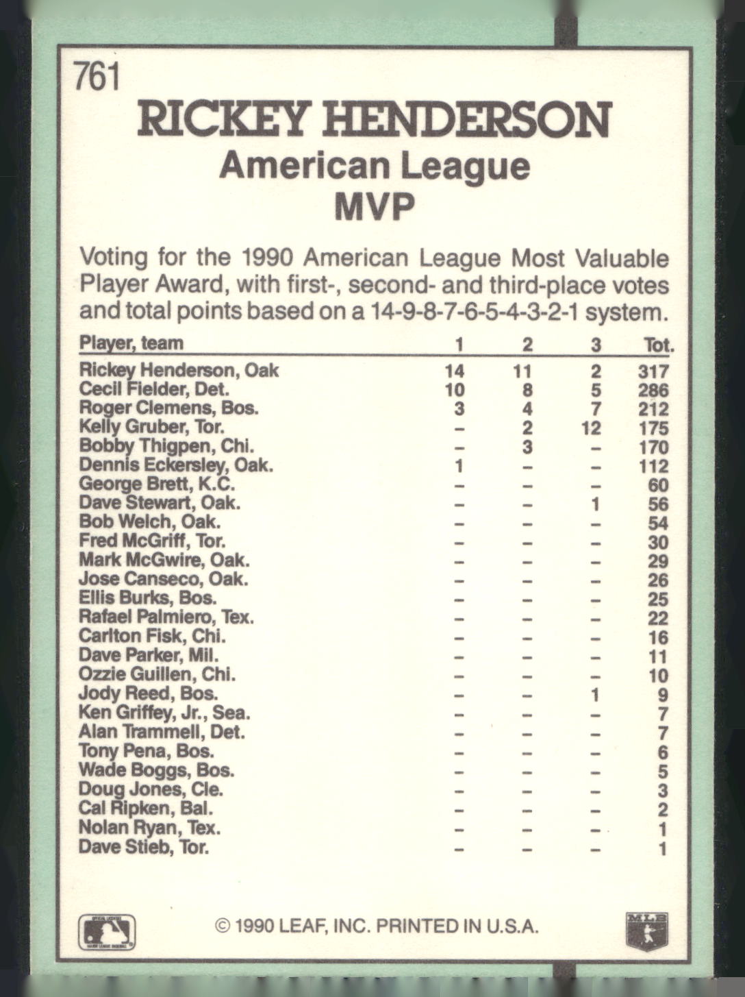 1991 Donruss #761 Rickey Henderson