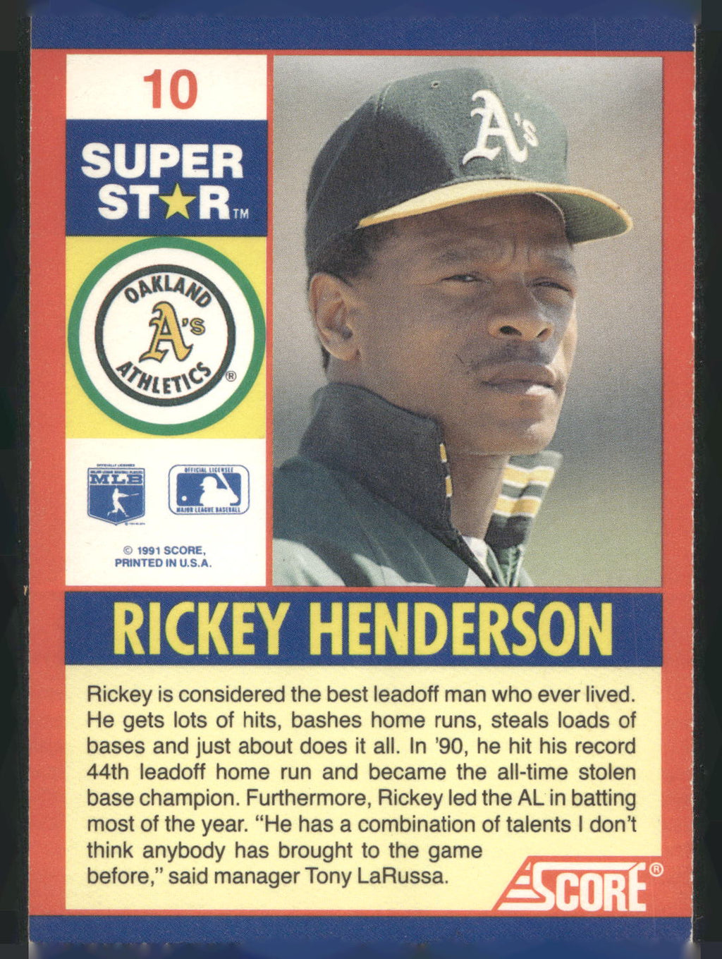 1991 Score 100 Superstars #10 Rickey Henderson