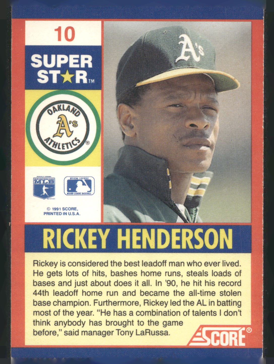 1991 Score 100 Superstars #10 Rickey Henderson