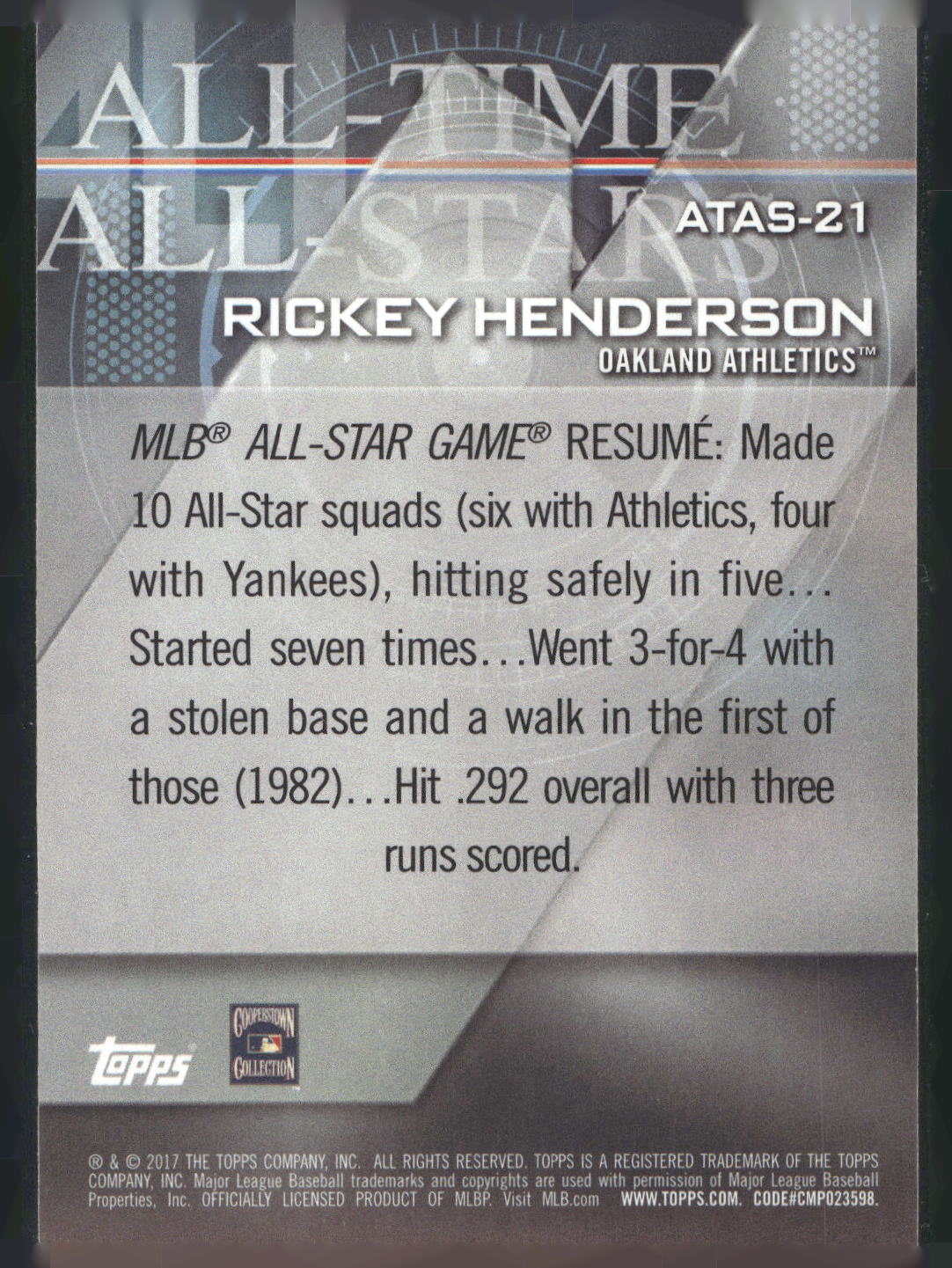 2017 Topps #ATAS-21 Rickey Henderson All-Time All-Stars