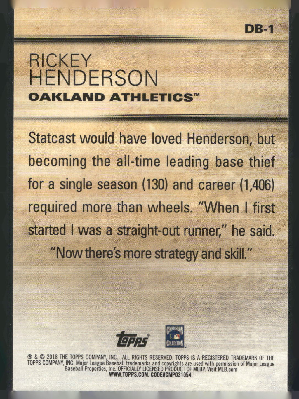 2018 Topps Update #DB-1 Rickey Henderson Don't Blink