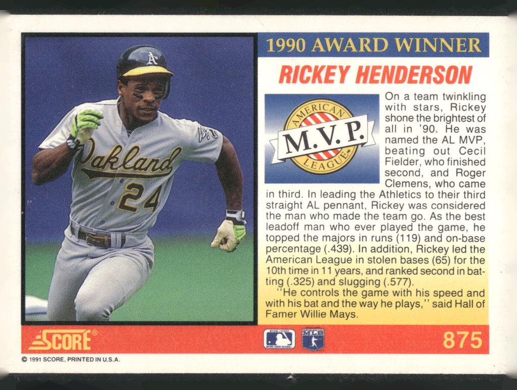 1991 Score #875 Rickey Henderson