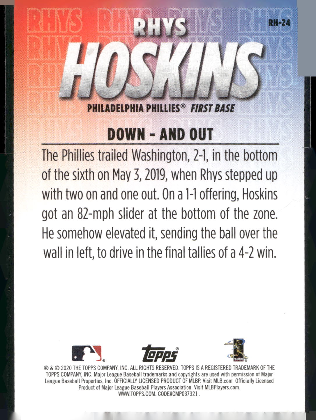 2020 Topps #RH-24 Rhys Hoskins Player Highlights Rhys Hoskins