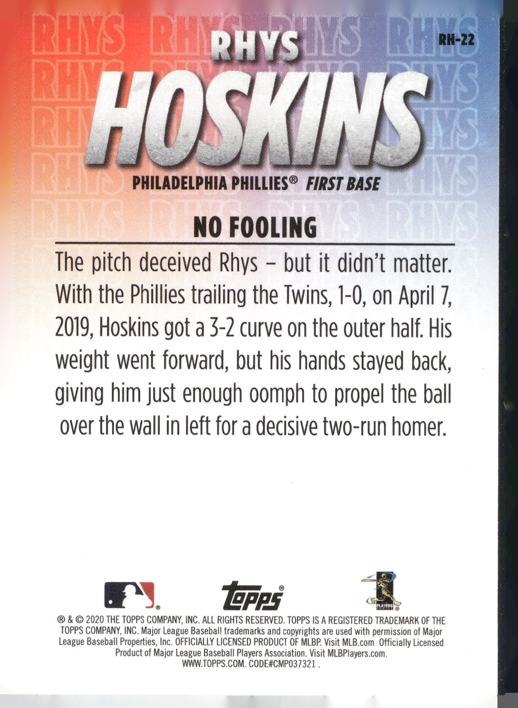 2020 Topps #RH-24 Rhys Hoskins Player Highlights Rhys Hoskins
