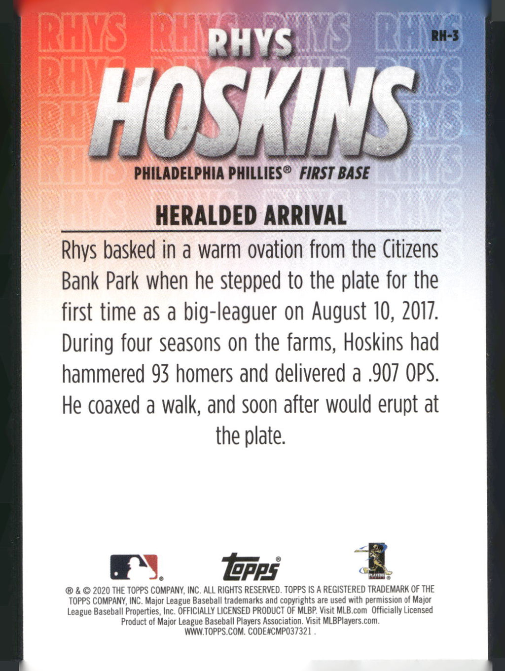 2020 Topps #RH-3 Rhys Hoskins Player Highlights Rhys Hoskins