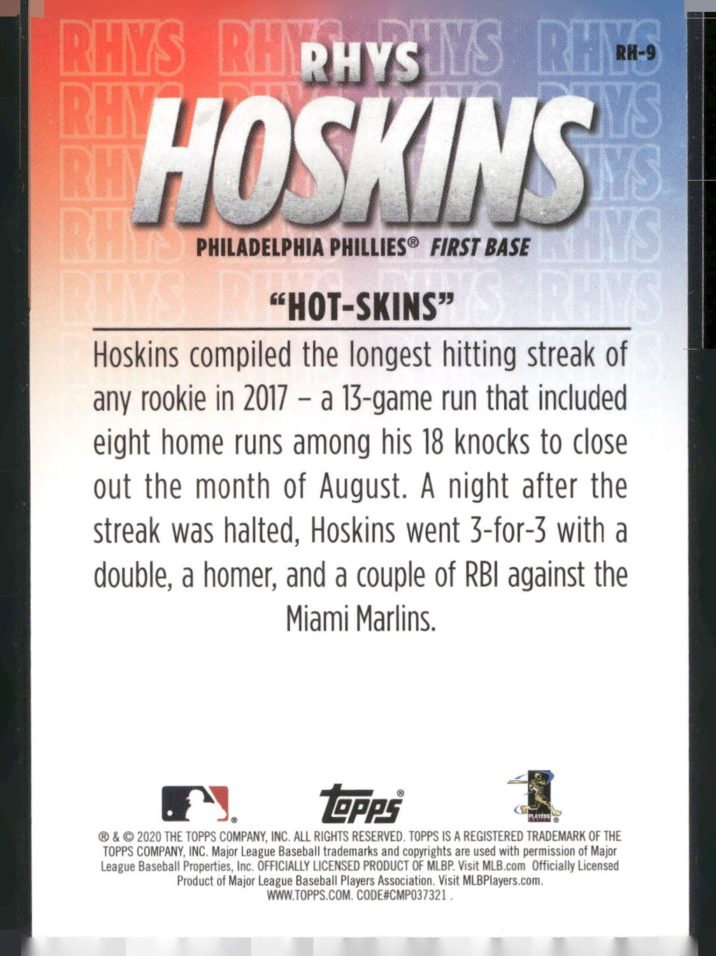 2020 Topps #RH-9 Rhys Hoskins Player Highlights Rhys Hoskins