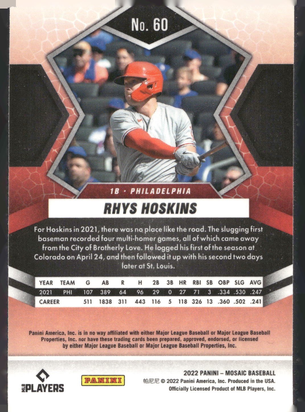2022 Panini Mosaic #60 Rhys Hoskins