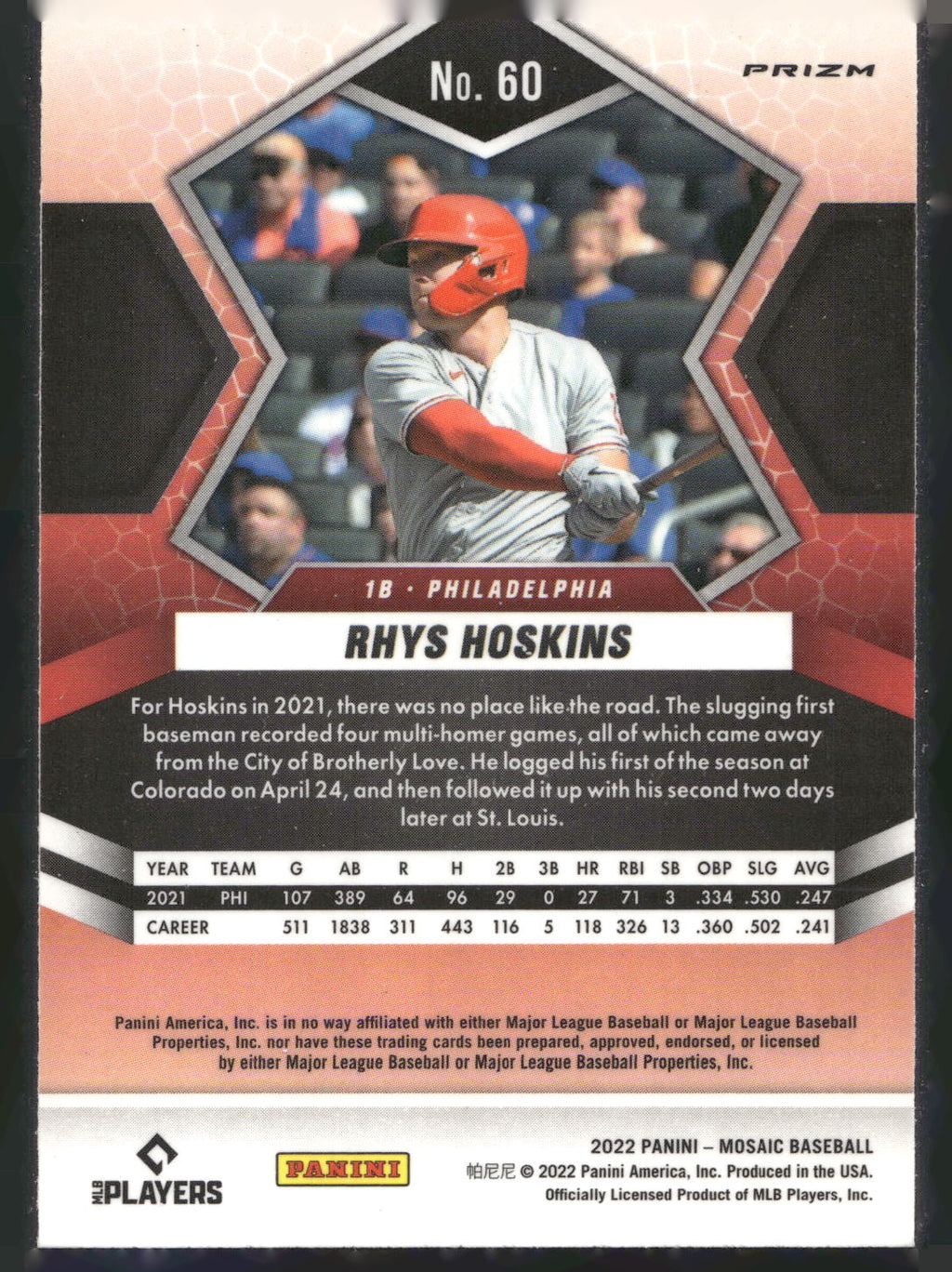 2022 Panini Mosaic #60 Rhys Hoskins Green Mosaic