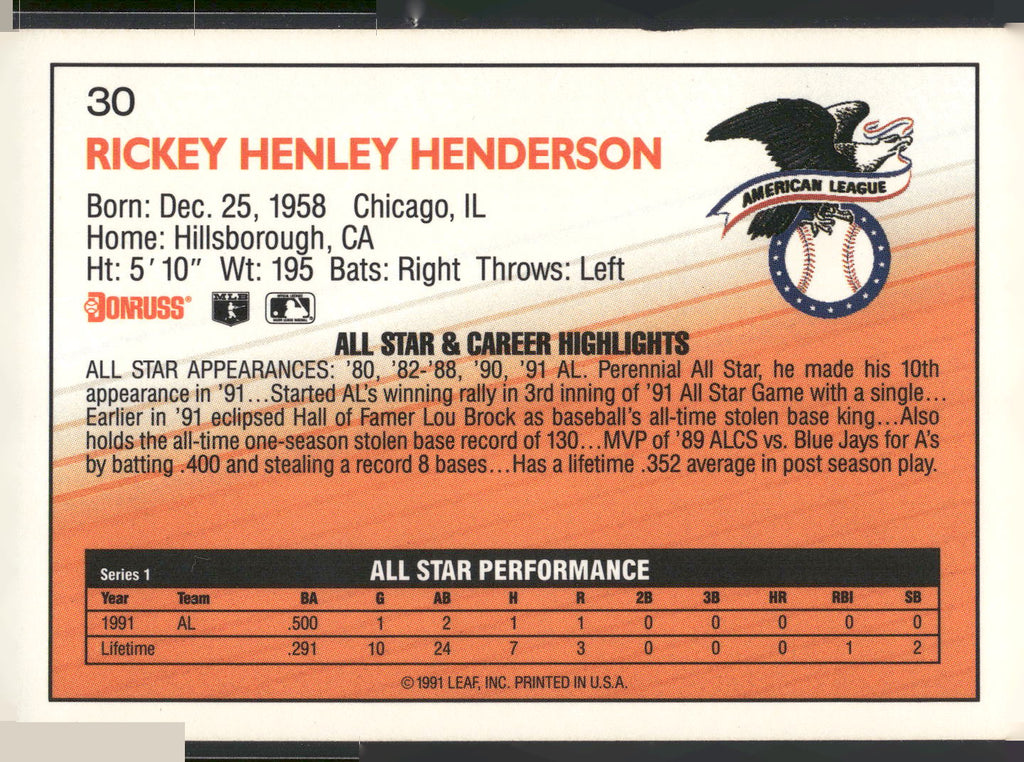 1992 Donruss #30 Rickey Henderson