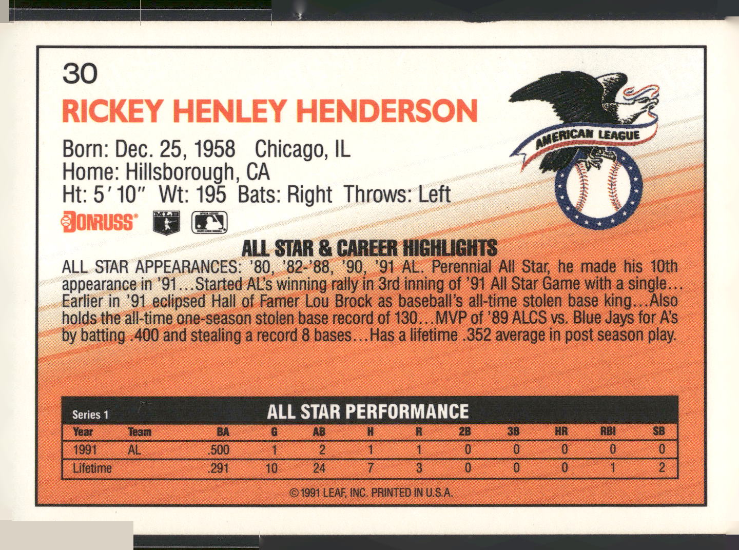 1992 Donruss #30 Rickey Henderson