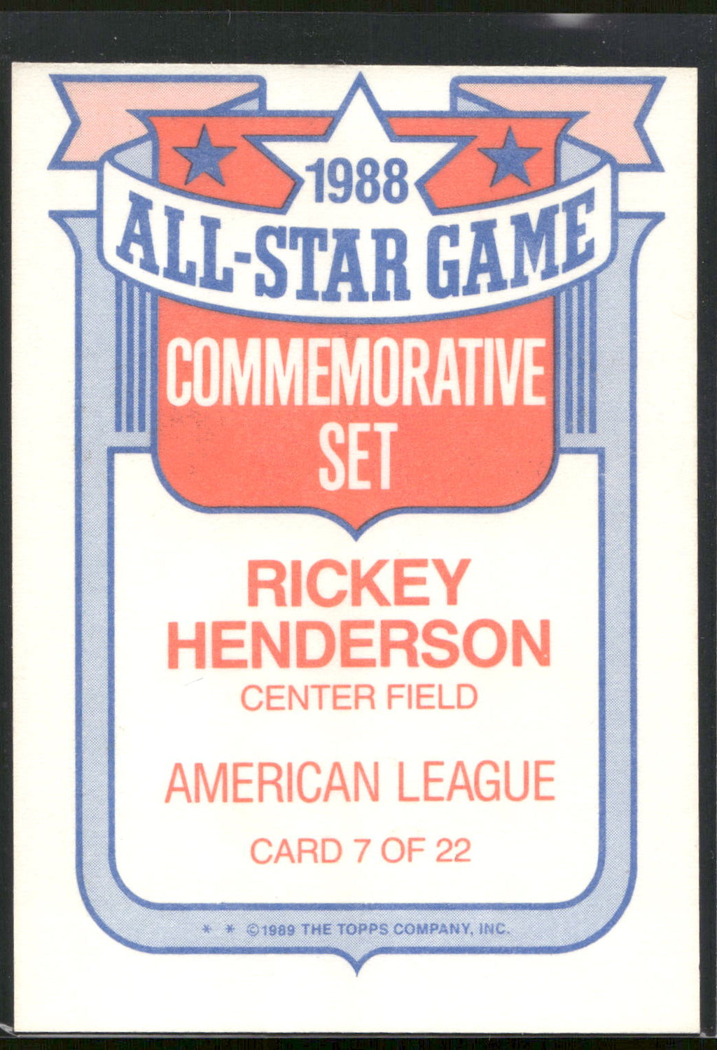 1989 Topps #7 Rickey Henderson Glossy All-Stars