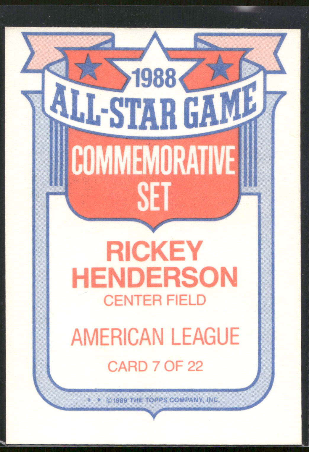 1989 Topps #7 Rickey Henderson Glossy All-Stars