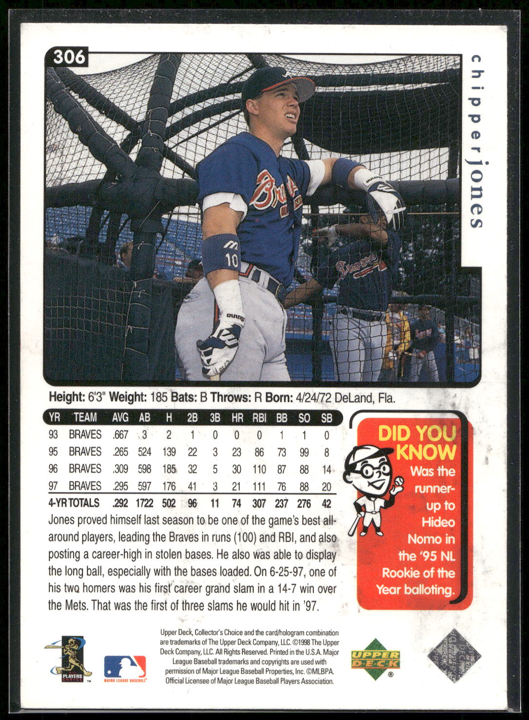 1998 Collector's Choice #306 Chipper Jones