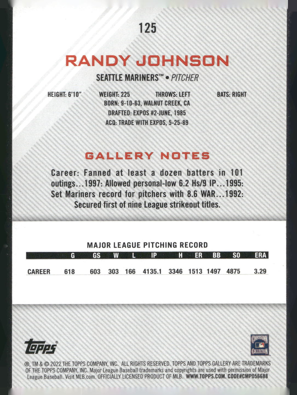 2022 Topps Gallery #125 Randy Johnson