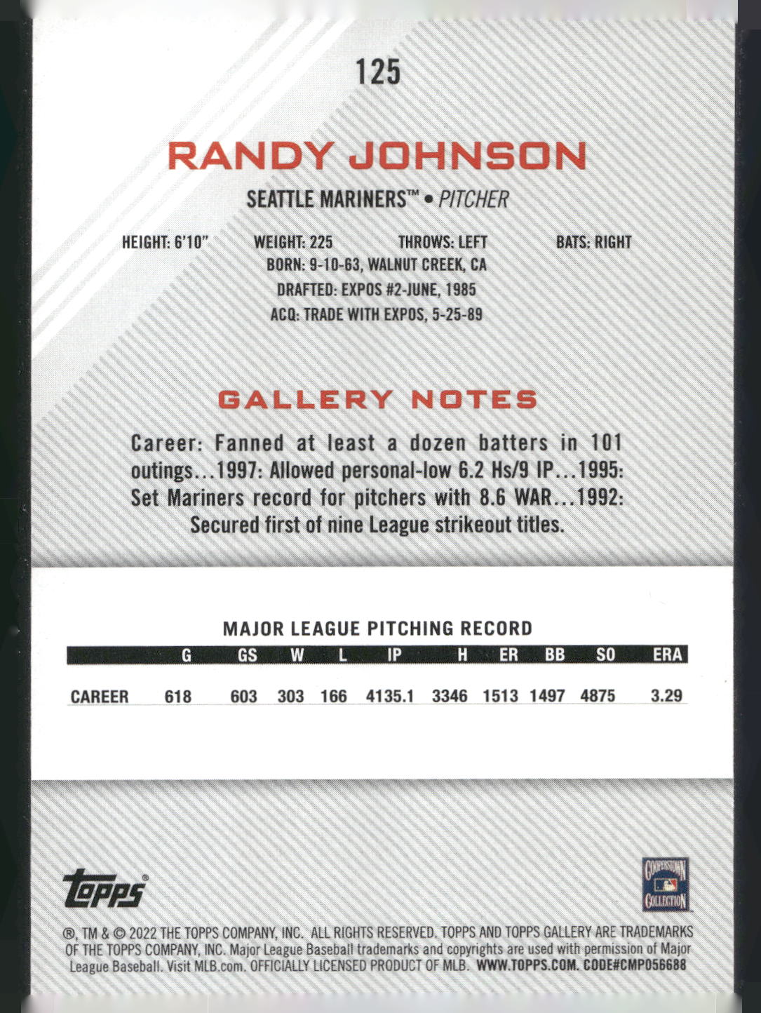 2022 Topps Gallery #125 Randy Johnson