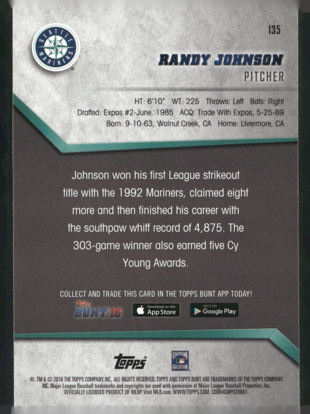 2016 Topps Bunt #135 Randy Johnson