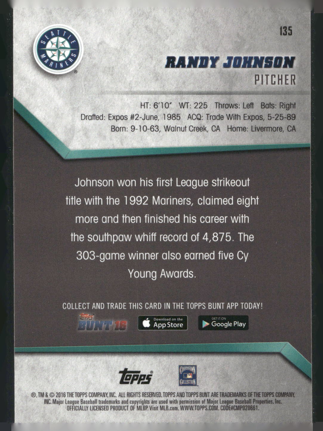 2016 Topps Bunt #135 Randy Johnson