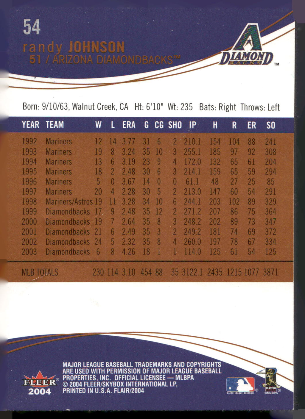 2004 Flair #54 Randy Johnson