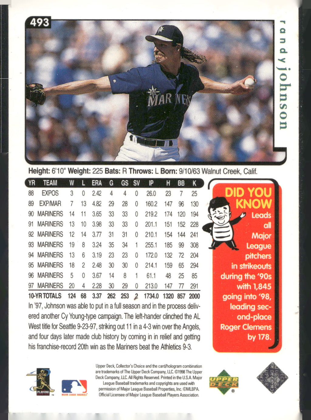 1998 Collector's Choice #493 Randy Johnson