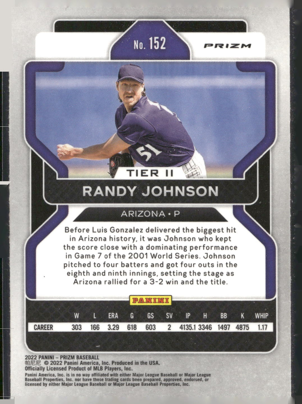 2022 Panini Prizm #152 Randy Johnson Purple Prizm