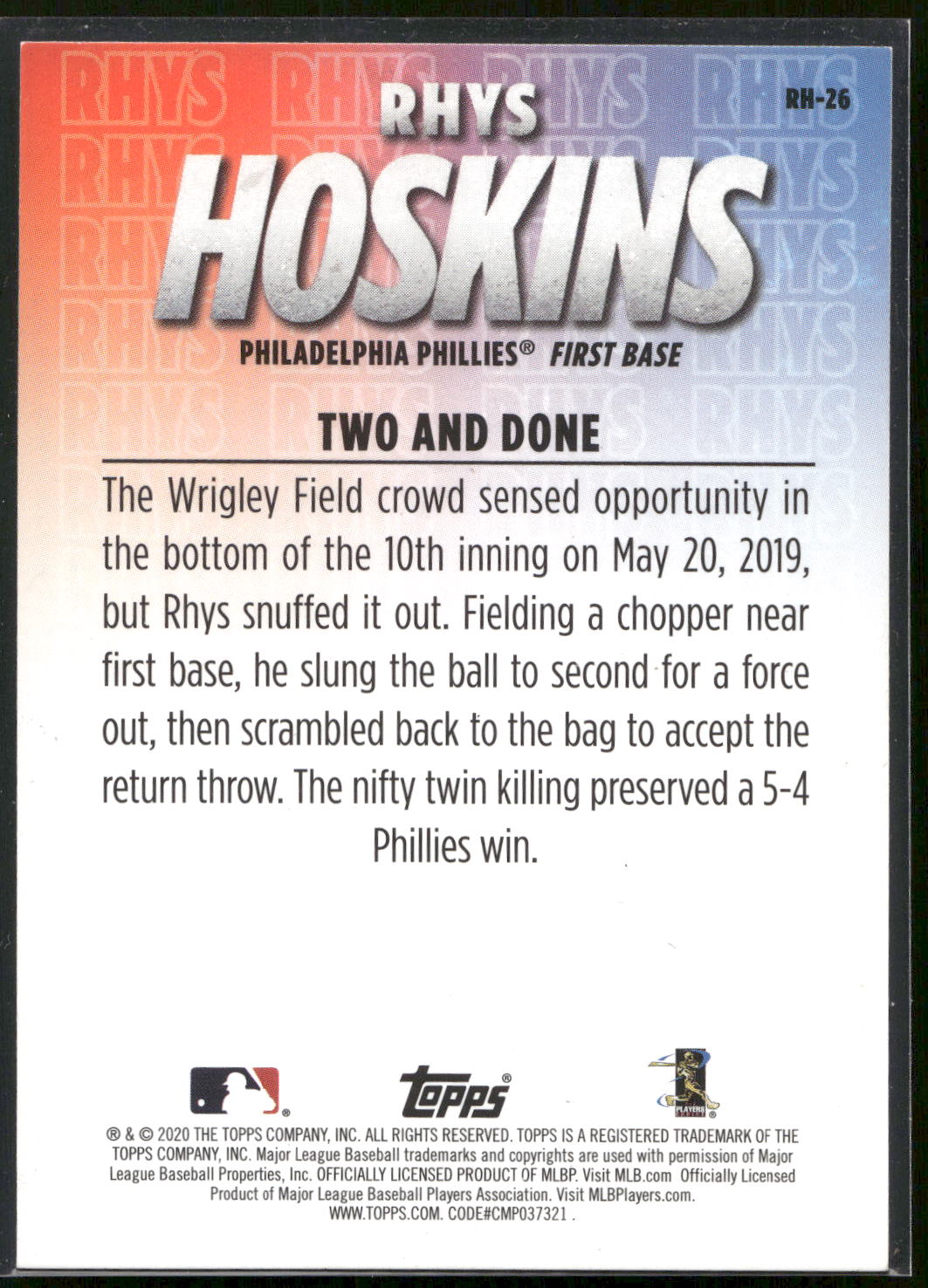 2020 Topps #RH-26 Rhys Hoskins Player Highlights Rhys Hoskins