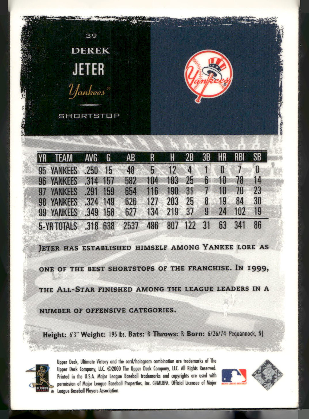 2000 Upper Deck Ultimate Victory #39 Derek Jeter