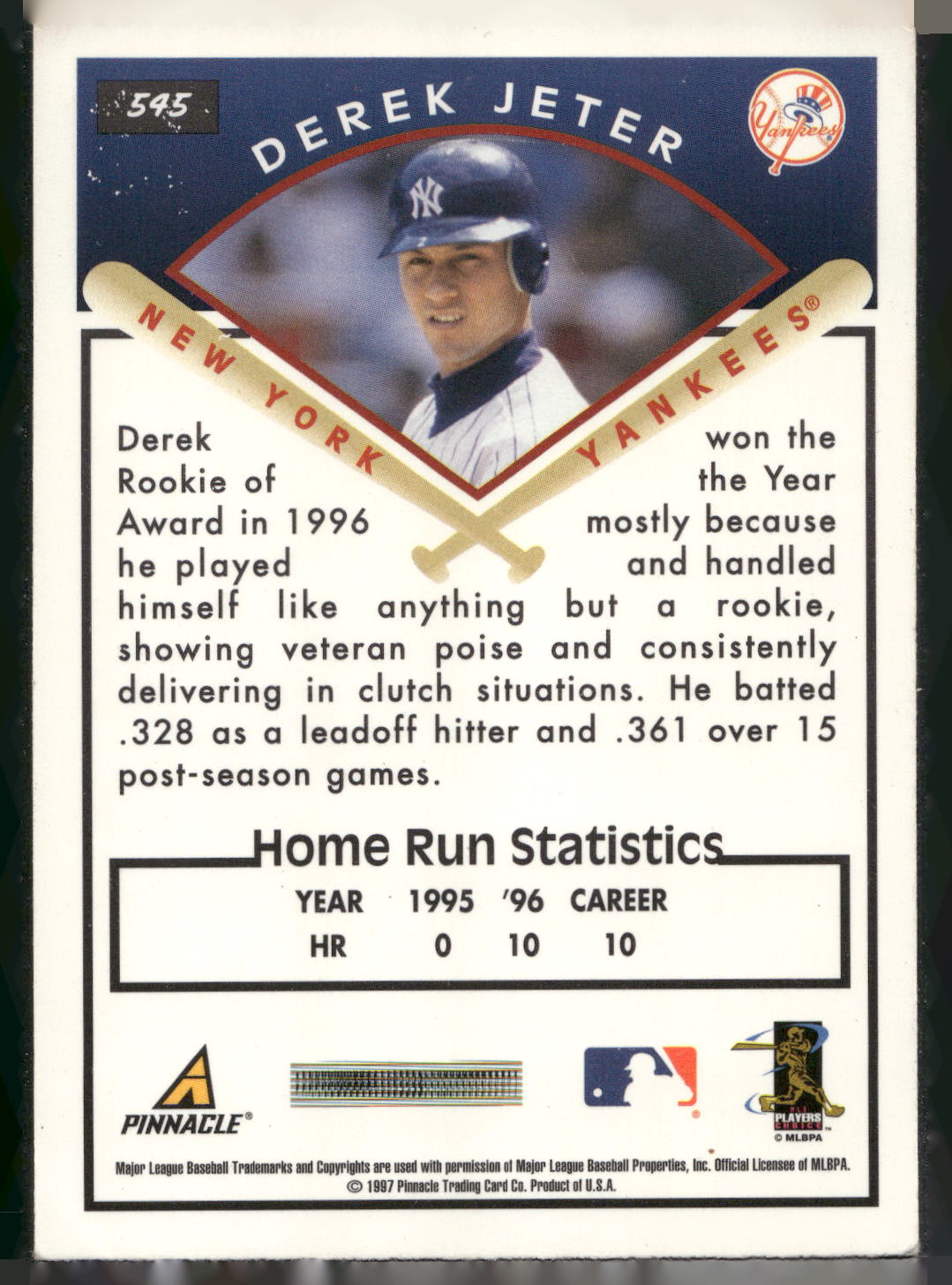 1997 Score #545 Derek Jeter