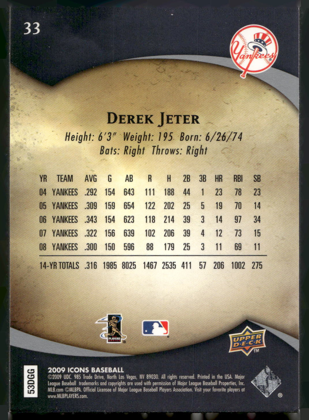 2009 Upper Deck Icons #33 Derek Jeter