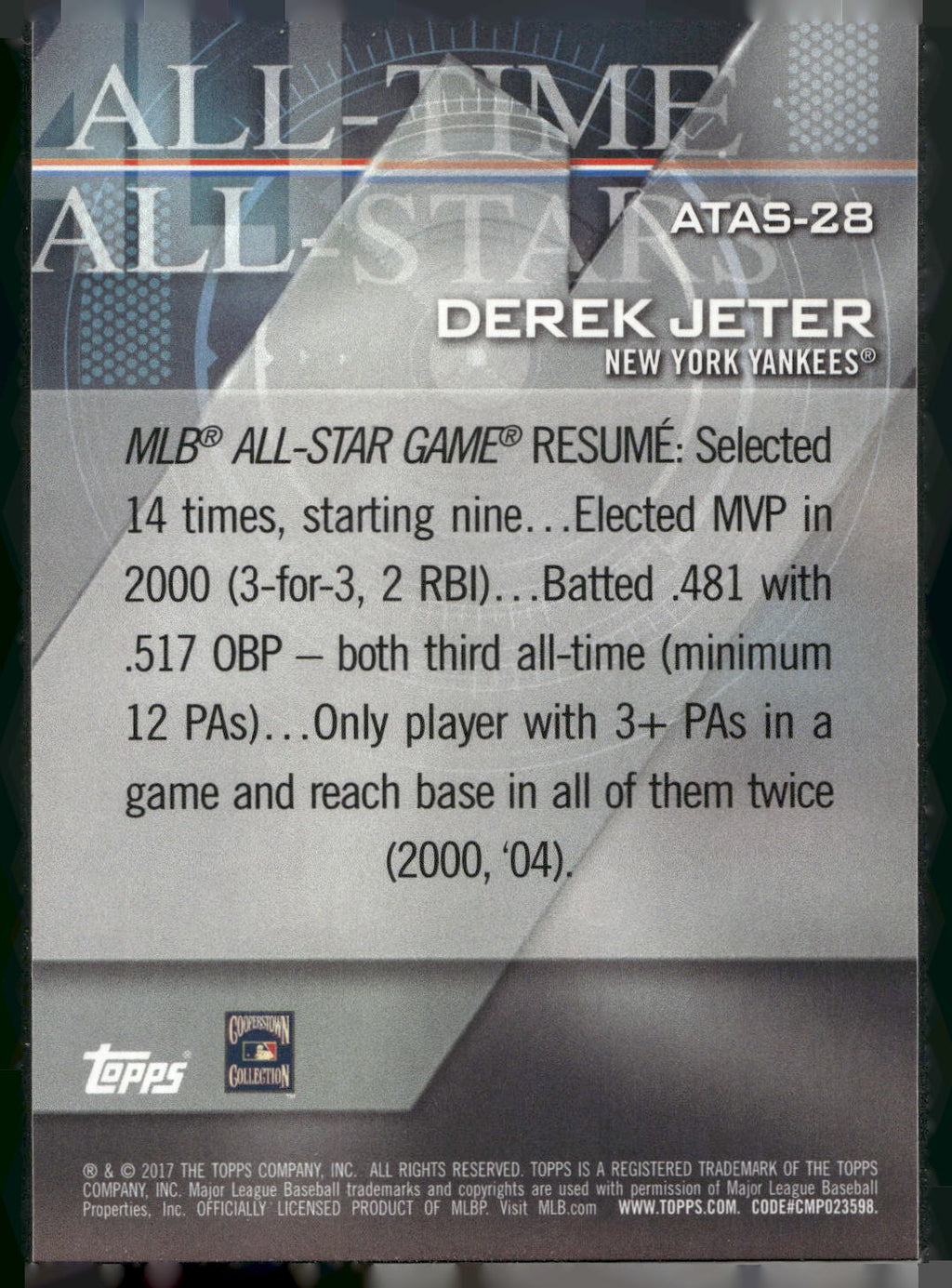 2017 Topps #ATAS-28 Derek Jeter All-Time All-Stars Red