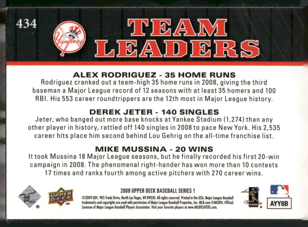 2009 Upper Deck #434 Alex Rodriguez / Derek Jeter / Mike Mussina